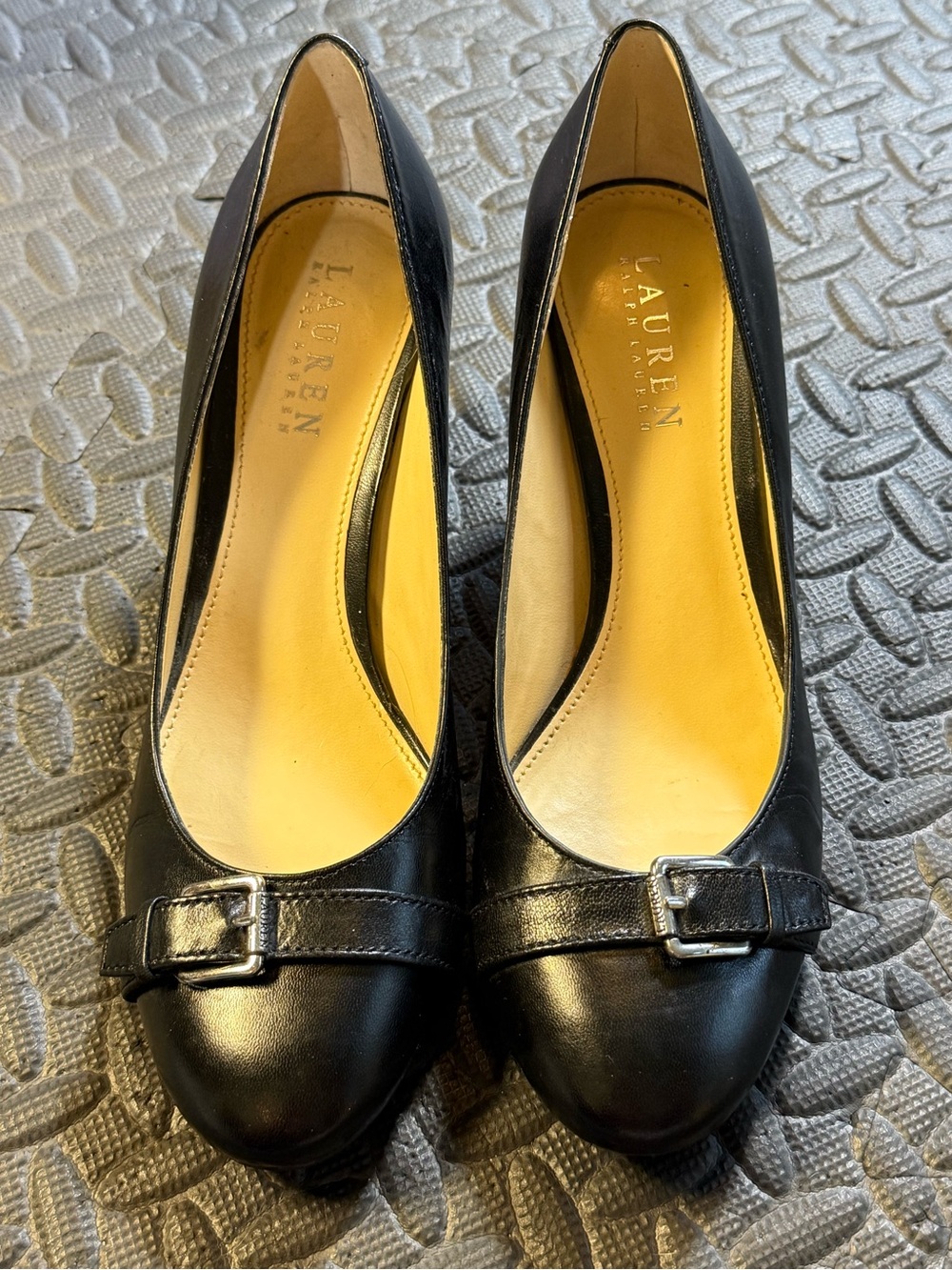Lauren Ralph Lauren Black Leather Buckle Pumps Heels Est Size 7.5-8